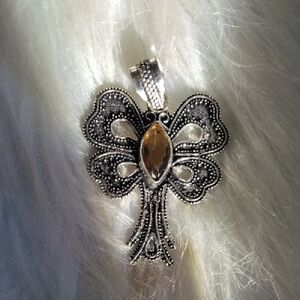 Beautiful Smoky Quartz Dragonfly Silver Plated Gemstone Necklace Pendant